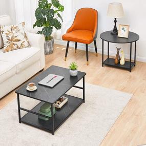 img 1 attached to WOHOMO Coffee Table Set Of 2, Small Round Side Table And Rectangular Nesting Coffee Table, 2 In 1 Industrial Modern Style Coffee Table For Living Room, Detachable 2 Pieces Set, Black Marble