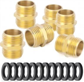 img 4 attached to GASHER 6Pc Metal Brass Garden Hose Connector Adapter 3/4" GHT Male X Male Threaded Fitting