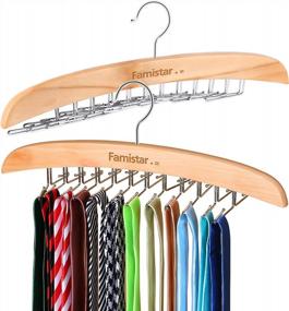 img 4 attached to Famistar Wooden Hangers: 2 Pack Of 2 Sizes For Ultimate Closet Organization And Tie Storage With Adjustable Clips