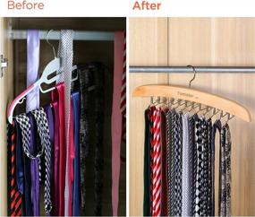 img 2 attached to Famistar Wooden Hangers: 2 Pack Of 2 Sizes For Ultimate Closet Organization And Tie Storage With Adjustable Clips