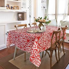 img 3 attached to Vintage Printed Spill Proof Rectangle Polyester Tablecloth For Home & Kitchen - Red And White, 60X104 Inch