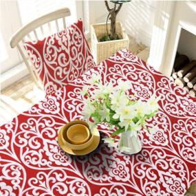 img 1 attached to Vintage Printed Spill Proof Rectangle Polyester Tablecloth For Home & Kitchen - Red And White, 60X104 Inch