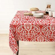vintage printed spill proof rectangle polyester tablecloth for home & kitchen - red and white, 60x104 inch логотип