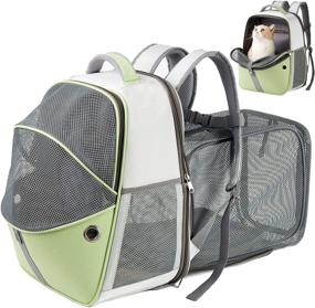 img 4 attached to 🐱 SEVVIS Pet Backpack Expandable - Cat Carrier Backpack - Small Dog Backpack Carrier, Mesh Expandable Cat Backpack Carrier Up to 16 lbs, Escape-Proof Zipper, Green