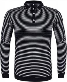 img 4 attached to Poriff Men'S Casual Striped Long Sleeve Golf Polo Shirt Slim Fit Cotton Polo T Shirts