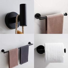 img 4 attached to VELIMAX SUS304 Stainless Steel 4-Piece Bathroom Hardware Accessories Set Wall Mounted Towel Bar Matte Black Towel Rack Set - Robe Hook, Toilet Paper Holder, Towel Ring, 23" Towel Bar