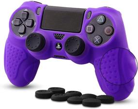 img 4 attached to Фиолетовый противоскользящий силиконовый чехол с ручками для большого пальца для контроллеров Sony PS4 DualShock4, PS4 Slim и PS4 Pro - CHINFAI Защита кожи контроллера PS4 для улучшенного захвата