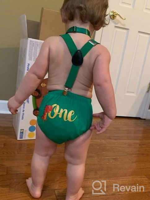 img 1 attached to 👶 GUCHOL Baby Boys First Birthday Cake Smash Outfit: Light Blue Suspenders, Bow Tie, Rugby ONE Theme Diaper Cover review by Jeffrey Shatzel