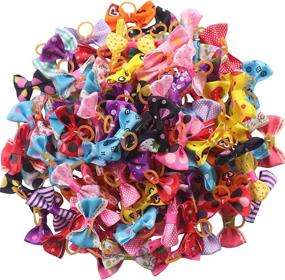 img 2 attached to YAKA 60PCS (30 Pairs) Cute Puppy Dog Small Bowknot Hair Bows with Rubber Bands - Handmade Hair Accessories Bow for Pet Grooming - 60 Pcs of Cute Patterns - Rubber Bands Style 2