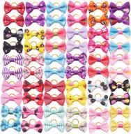 yaka 60pcs (30 pairs) cute puppy dog small bowknot hair bows with rubber bands - handmade hair accessories bow for pet grooming - 60 pcs of cute patterns - rubber bands style 2 логотип