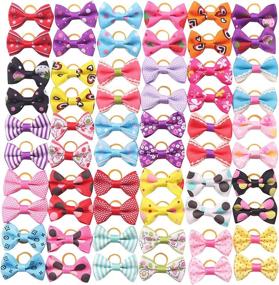 img 3 attached to YAKA 60PCS (30 Pairs) Cute Puppy Dog Small Bowknot Hair Bows with Rubber Bands - Handmade Hair Accessories Bow for Pet Grooming - 60 Pcs of Cute Patterns - Rubber Bands Style 2