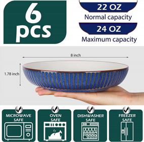 img 2 attached to Set Of 6 Elegant Ceramic Pasta Bowls: Perfect For Salads Or Entertaining, 24 Oz Capacity, In Classy Navy Blue