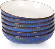 set of 6 elegant ceramic pasta bowls: perfect for salads or entertaining, 24 oz capacity, in classy navy blue logo