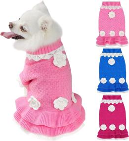 img 4 attached to Joytale Small Dog Sweater Turtleneck Dress, Soft & Warm Fall Winter Pet Cable Knitwear Clothes with Cute Flower, Girl & Boy Dog Pullover Knitted Sweaters for Small Dogs, Pink