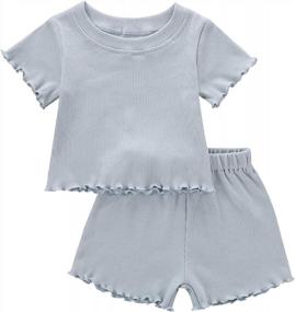 img 4 attached to Summer Cotton Ruffled Short-Sleeved Shirts And Ribbed Shorts Set For Baby Girls - 2 Piece Clothing Set