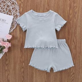 img 3 attached to Summer Cotton Ruffled Short-Sleeved Shirts And Ribbed Shorts Set For Baby Girls - 2 Piece Clothing Set