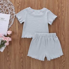 img 2 attached to Summer Cotton Ruffled Short-Sleeved Shirts And Ribbed Shorts Set For Baby Girls - 2 Piece Clothing Set