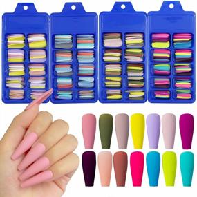 img 4 attached to 400Pcs Matte Solid Colors Long Ballerina Fake Nails - Full Cover Coffin Press On Nails For Women'S Nail Art And Manicure Decoration - Elegant Variety Of Acrylic False Nails