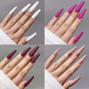 img 3 attached to 400Pcs Matte Solid Colors Long Ballerina Fake Nails - Full Cover Coffin Press On Nails For Women'S Nail Art And Manicure Decoration - Elegant Variety Of Acrylic False Nails