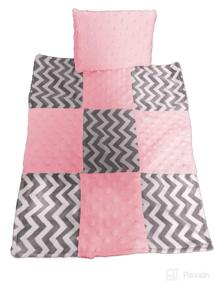 img 1 attached to 🎀 Pink Baby Doll Cuddly Minky Chevron Patch Doll Blanket and Pillow Set