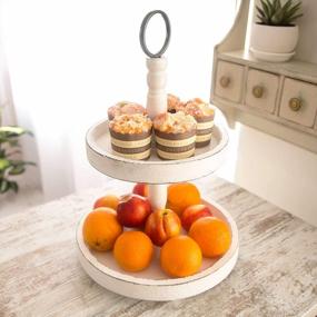 img 1 attached to Rustic Chic: Hallops Wood 2 Tiered Tray For Farmhouse Decor And Party Display
