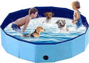 img 4 attached to Foldable Outdoor Puppy Pool - PAWISE Swimming Pool For Dogs, Collapsible Bath Tub For Pets, Ideal For Outside Use (63'' X 12'')