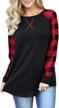 stylish and comfortable buffalo plaid shirt for women - loose fitting, patchwork raglan, long sleeve check tops by baikea logo