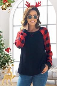 img 3 attached to Stylish And Comfortable Buffalo Plaid Shirt For Women - Loose Fitting, Patchwork Raglan, Long Sleeve Check Tops By BAIKEA