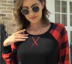 img 2 attached to Stylish And Comfortable Buffalo Plaid Shirt For Women - Loose Fitting, Patchwork Raglan, Long Sleeve Check Tops By BAIKEA