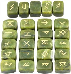 img 2 attached to SUNYIK набор натуральных зеленых нефритовых рунических камней с выгравированным алфавитом старшего футарка, набор полированных исцеляющих кристаллов