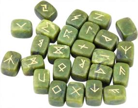 img 3 attached to SUNYIK Natural Green Jade Rune Stones Set With Engraved Elder Futhark Alphabet Lettering Polished Healing Crystal Kit