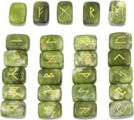 sunyik natural green jade rune stones set with engraved elder futhark alphabet lettering polished healing crystal kit logo