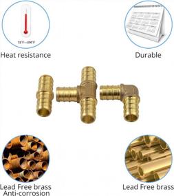 img 2 attached to Комплект латунных обжимных фитингов для сантехники PEX - 1/2-дюймовые фитинги CAMWAY без свинца, включая колена 10X 90 градусов, фитинги-тройники 5X и прямые муфты 2X. Идеально подходит для установки труб PEX.