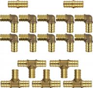 pex plumbing brass crimp fittings kit - 1/2 inch non-lead camway pipe fittings including 10x 90 degree elbows, 5x tee fittings, and 2x straight couplings. ideal for pex pipe installations. logo