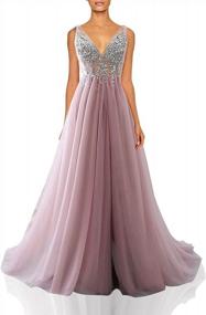 img 4 attached to Special Occasion Dress Hot Sexy V-Neck Beaded Open Back Tulle Split Long Evening Prom Dresses
