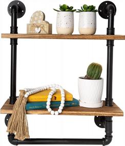 img 4 attached to Industrial Bathroom Shelf W/ Pipe Towel Bar – Farmhouse Towel Rack Made Of Paulownia Wood And Cast Iron, Pipe Rack In Black Matte – Wall Mount Hand Towel Holder For Rustic Décor W/ 2-Tier Shelf