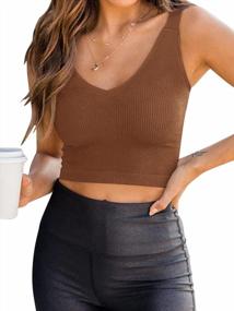 img 3 attached to Solid Ribbed Crop Tank Tops For Women: V-Neck Basic Camisole, Sleeveless, Perfect For PINKMSTYLE