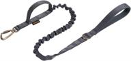 excellent elite spanker military leash: tactical space aluminum hook, bungee design, elastic rope leads with 2 control handles - grey logo