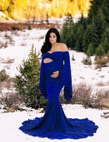 img 1 attached to JustVH Off Shoulder Mermaid Maternity Dress With Flare Sleeves And Half Circle Skirt For Baby Shower Photo Props