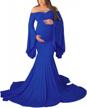justvh off shoulder mermaid maternity dress with flare sleeves and half circle skirt for baby shower photo props logo