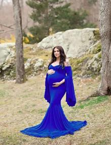 img 2 attached to JustVH Off Shoulder Mermaid Maternity Dress With Flare Sleeves And Half Circle Skirt For Baby Shower Photo Props