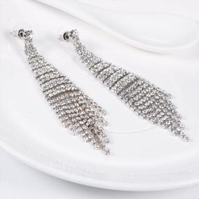 img 3 attached to Fashionable Bohemian Long Tassel Link Fringe Dangly Earrings With Clear Crystal - SELOVO