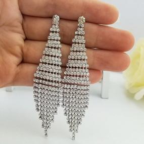 img 1 attached to Fashionable Bohemian Long Tassel Link Fringe Dangly Earrings With Clear Crystal - SELOVO