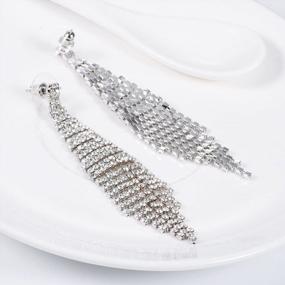 img 2 attached to Fashionable Bohemian Long Tassel Link Fringe Dangly Earrings With Clear Crystal - SELOVO