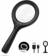 kaiweets handheld magnifying glass with 16 led lights and stand, weighing only 145g, rechargeable with 3 brightness modes for close work, reading, inspection, coins, jewelry, and exploring logo