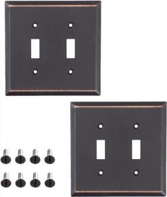 img 4 attached to SleekLighting Pack Of 2 Wall Plate Outlet Switch Covers Decorative Oil Rubbed Bronze Variety Of Styles: Decorator/Duplex/Toggle / & Combo Size: 2 Gang Toggle