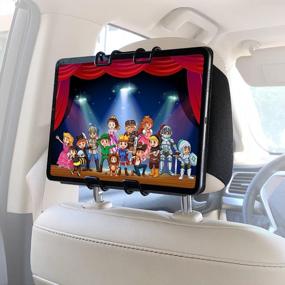 img 4 attached to Улучшенное крепление для планшета Macally для автомобиля на подголовник - держатель для iPad на заднем сиденье с регулируемым углом обзора и надежными эластичными ремешками - гарантируйте развлечение для ваших детей - универсальное вертикальное или горизонтальное крепление.