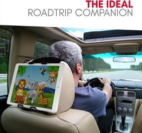 img 3 attached to Улучшенное крепление для планшета Macally для автомобиля на подголовник - держатель для iPad на заднем сиденье с регулируемым углом обзора и надежными эластичными ремешками - гарантируйте развлечение для ваших детей - универсальное вертикальное или горизонтальное крепление.