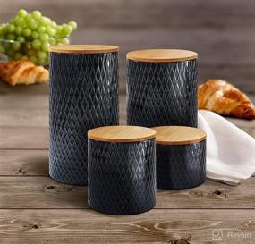 img 2 attached to American Atelier Diamond Embossed Canister Set 4-Piece - Ceramic Jars with Lids for Cookies, Candy, Coffee, Flour, Sugar, Rice, Pasta, Cereal & More - Navy - Chic Design