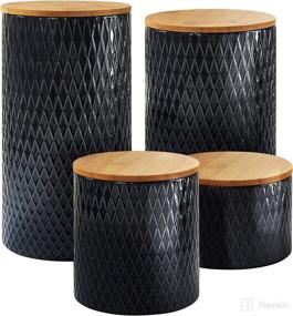 img 3 attached to American Atelier Diamond Embossed Canister Set 4-Piece - Ceramic Jars with Lids for Cookies, Candy, Coffee, Flour, Sugar, Rice, Pasta, Cereal & More - Navy - Chic Design